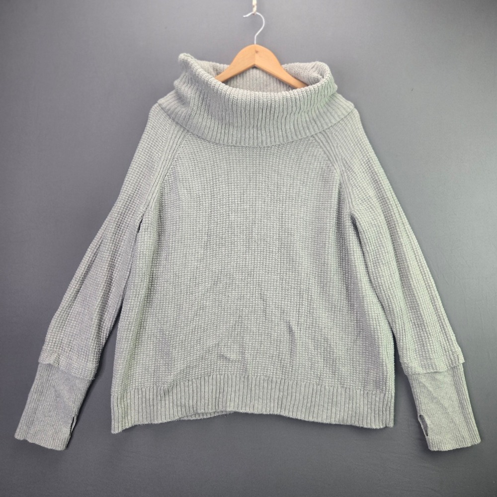 Market & Spruce Cowl Neck Sweater XXL Gray Waffle Knit Thumbhole Pullover Raglan